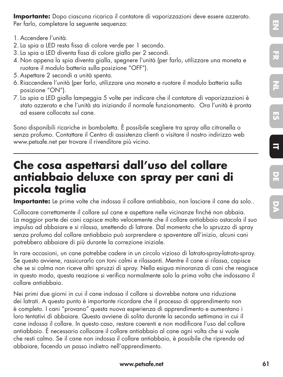 Petsafe Deluxe Little Dog Spray Bark Control User Manual | Page 61 / 96
