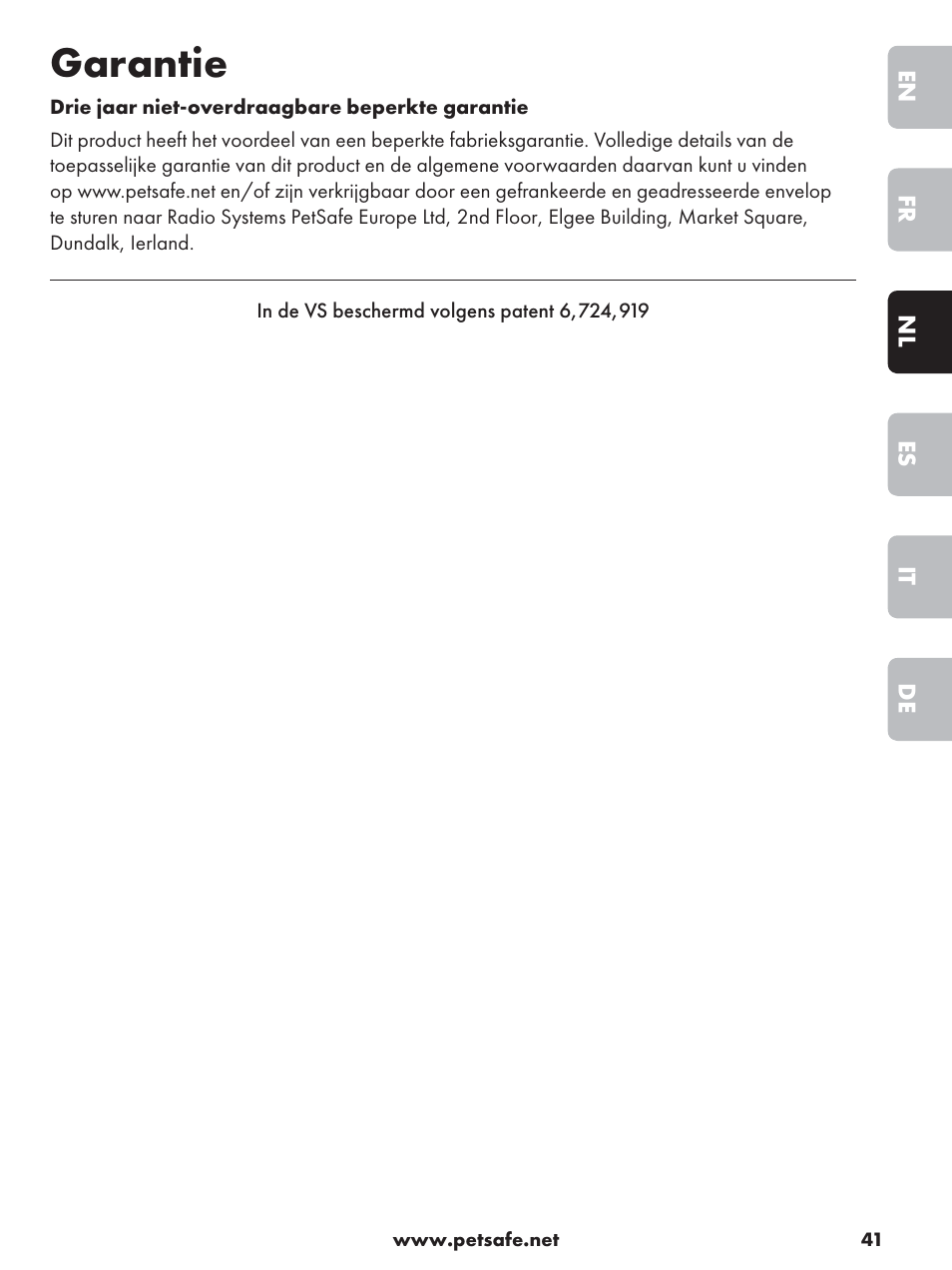Garantie | Petsafe Deluxe Outdoor Bark Control User Manual | Page 41 / 80