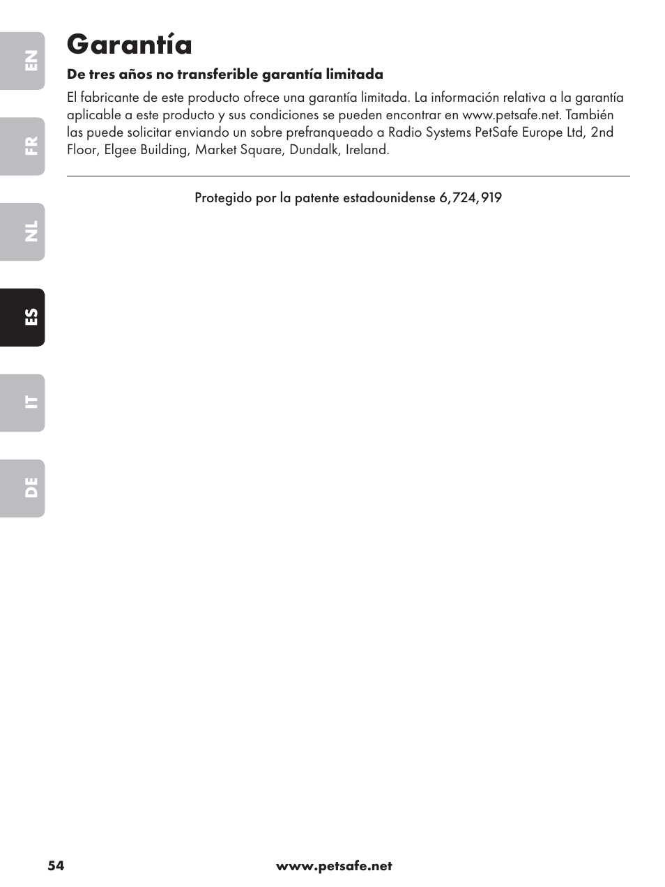 Garantía | Petsafe Deluxe Outdoor Bark Control User Manual | Page 54 / 80