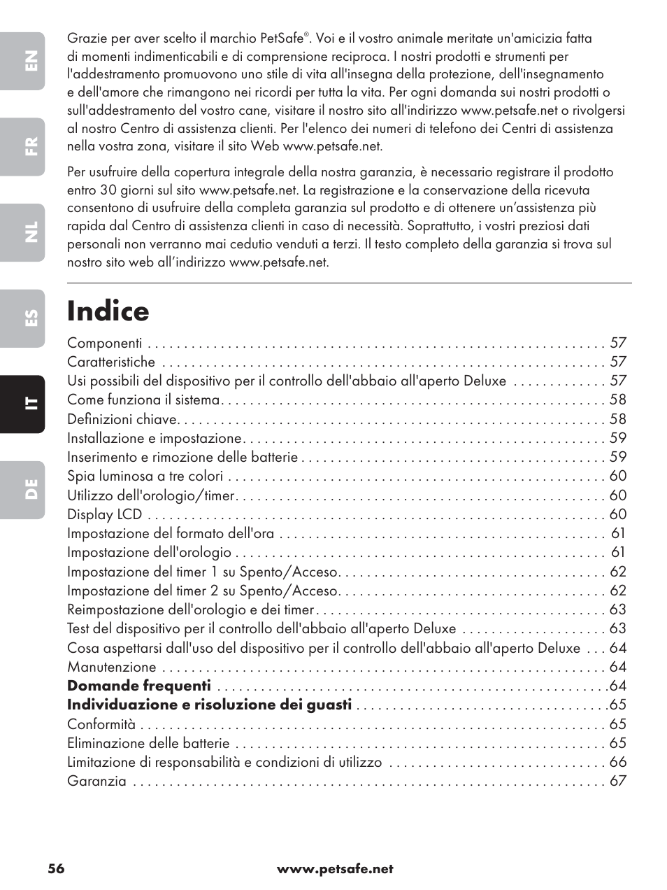 Indice | Petsafe Deluxe Outdoor Bark Control User Manual | Page 56 / 80