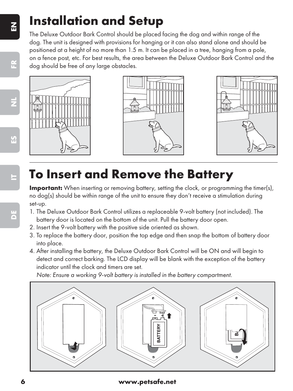 Installation and setup | Petsafe Deluxe Outdoor Bark Control User Manual | Page 6 / 80