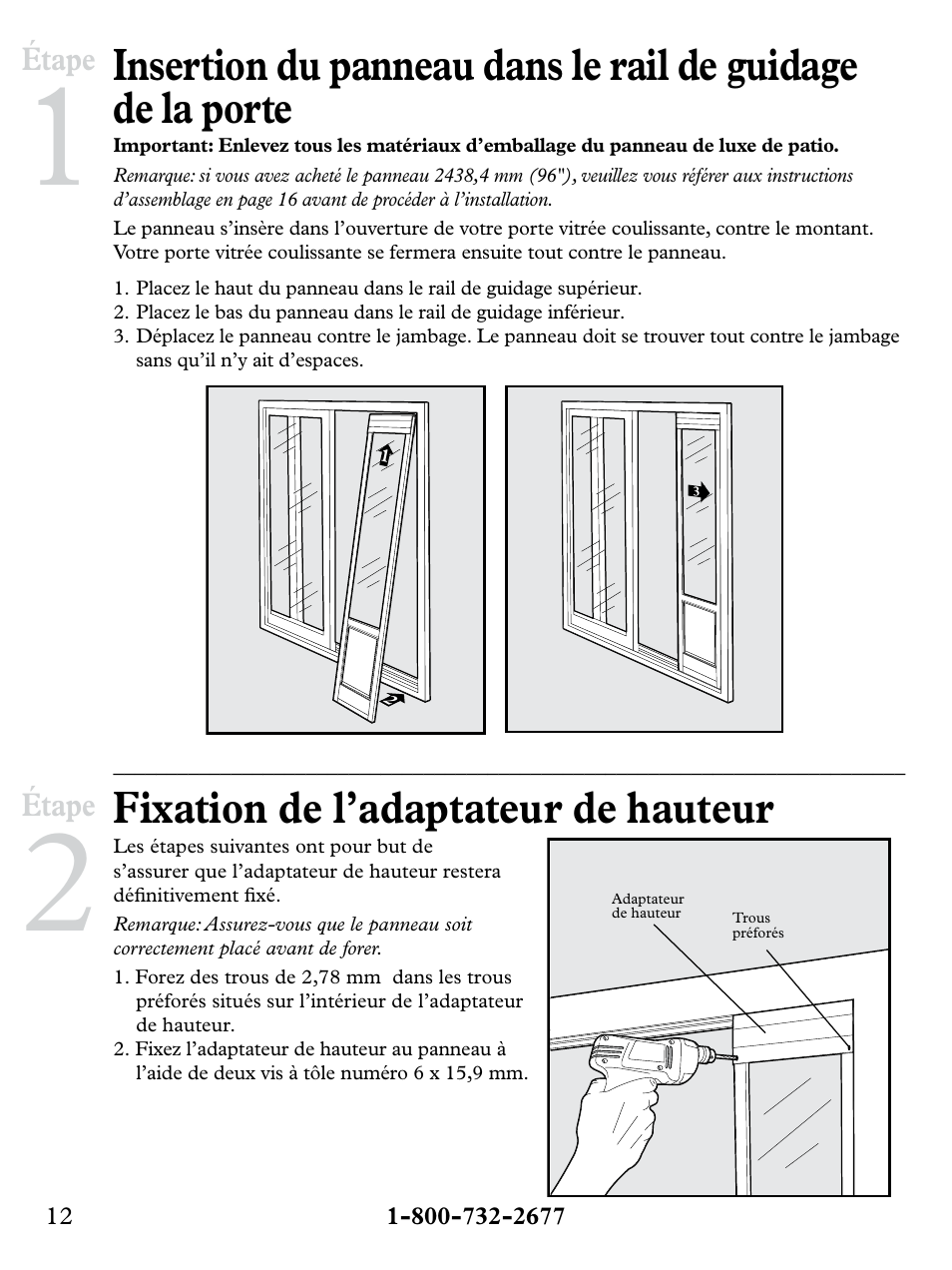 Fixation de l’adaptateur de hauteur | Petsafe Deluxe Patio Panel Pet Door User Manual | Page 12 / 28