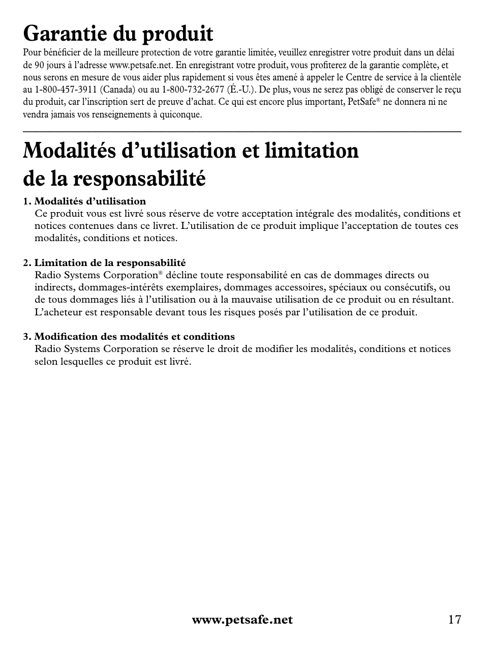 Garantie du produit | Petsafe Deluxe Patio Panel Pet Door User Manual | Page 17 / 28