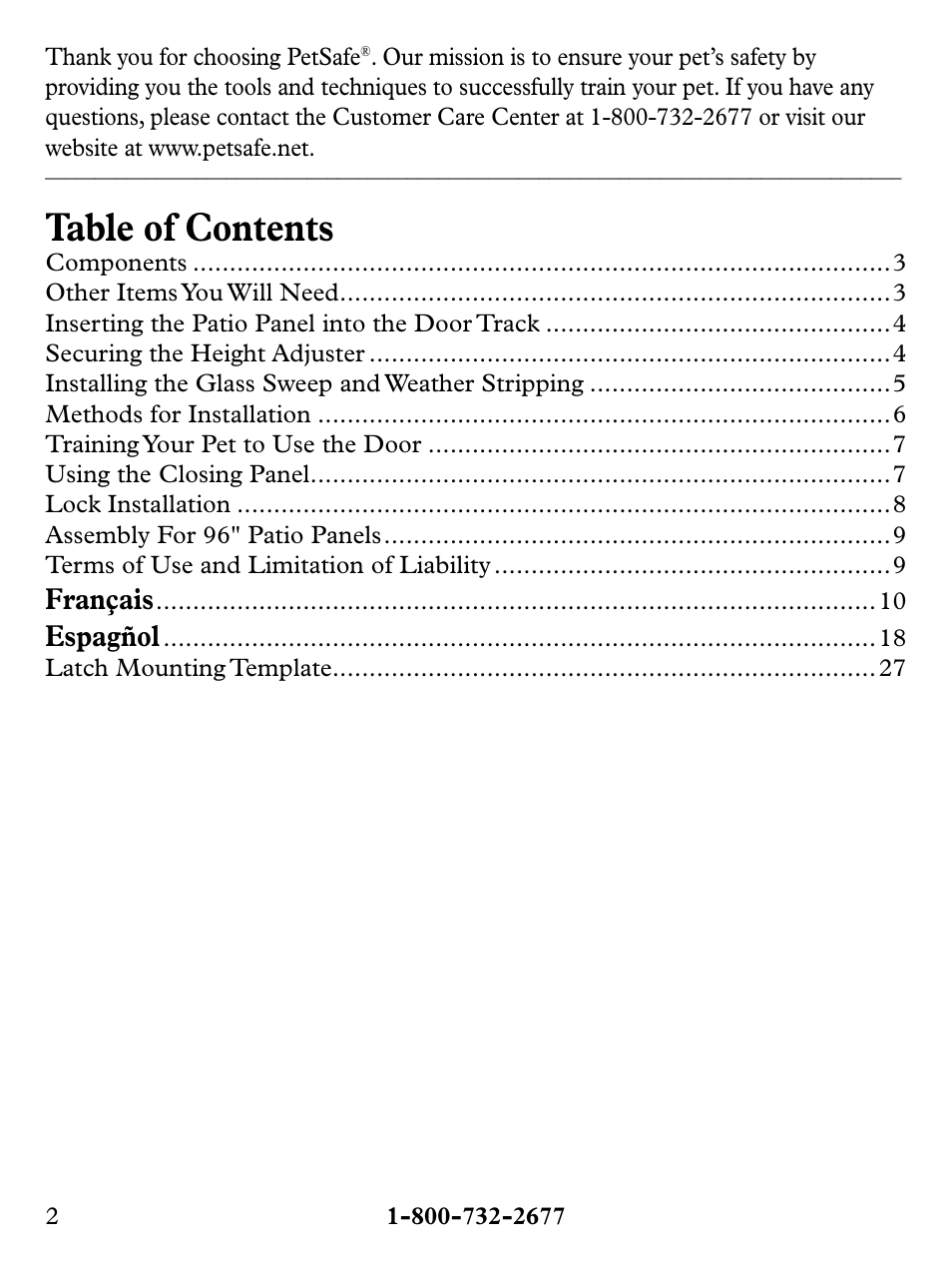 Petsafe Deluxe Patio Panel Pet Door User Manual | Page 2 / 28