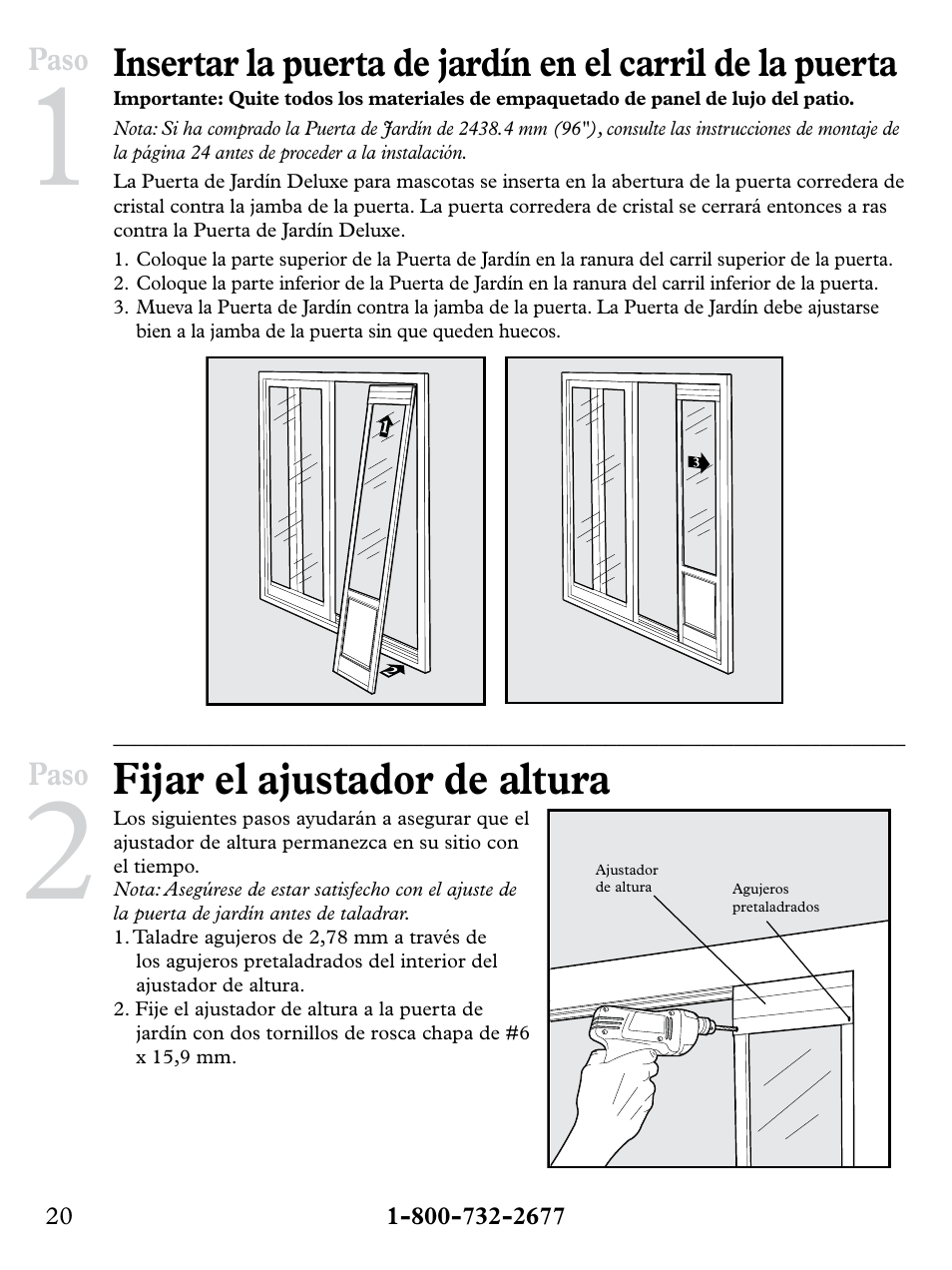 Fijar el ajustador de altura | Petsafe Deluxe Patio Panel Pet Door User Manual | Page 20 / 28