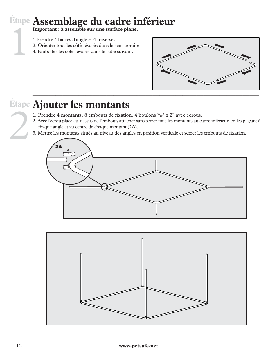 Assemblage du cadre inférieur, Ajouter les montants | Petsafe DIY Dog Kennel - 2.29 m (W) x 2.29 m (D) x 1.22 m (H) User Manual | Page 12 / 52