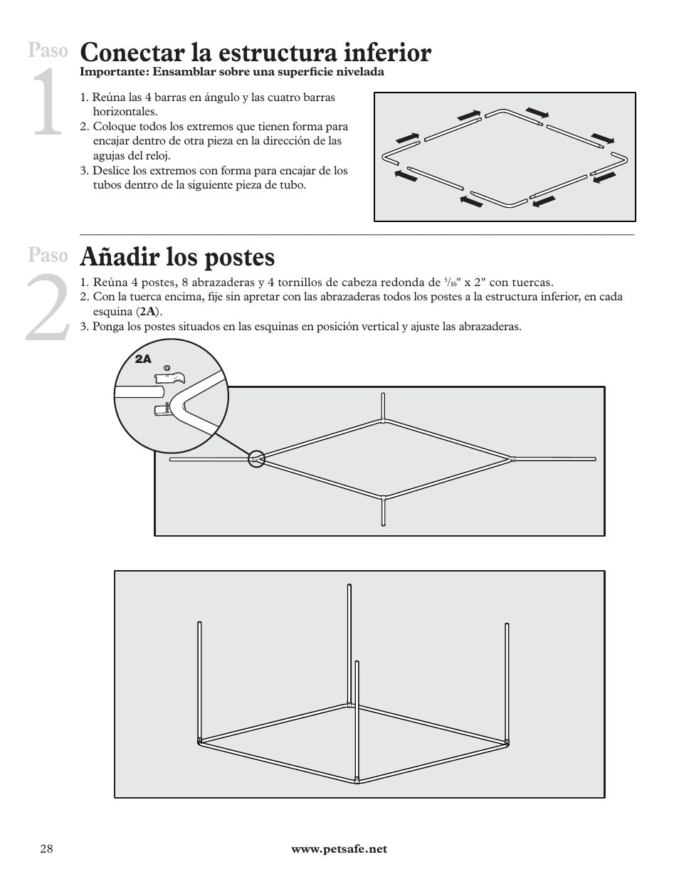 Conectar la estructura inferior, Añadir los postes | Petsafe DIY Dog Kennel - 2.29 m (W) x 2.29 m (D) x 1.22 m (H) User Manual | Page 28 / 52