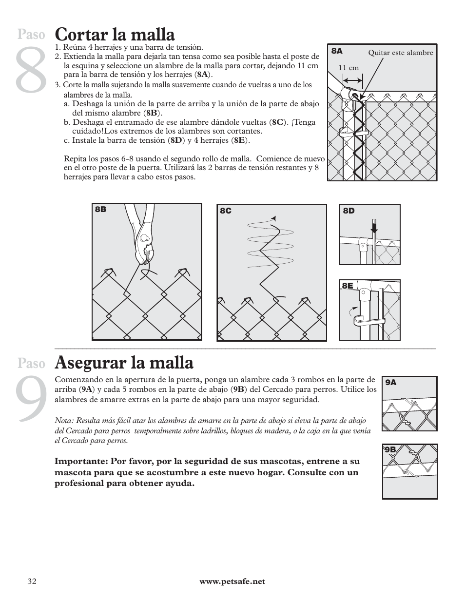 Cortar la malla, Asegurar la malla, Paso | Petsafe DIY Dog Kennel - 2.29 m (W) x 2.29 m (D) x 1.22 m (H) User Manual | Page 32 / 52