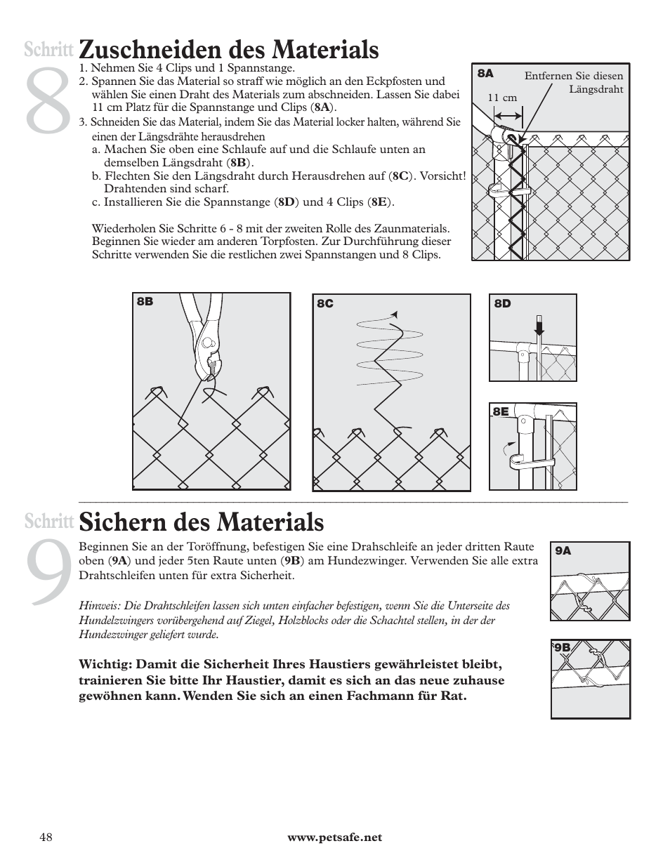 Zuschneiden des materials, Sichern des materials, Schritt | Petsafe DIY Dog Kennel - 2.29 m (W) x 2.29 m (D) x 1.22 m (H) User Manual | Page 48 / 52