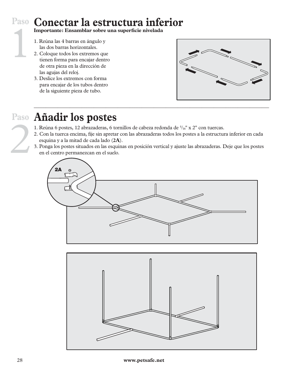 Conectar la estructura inferior, Añadir los postes | Petsafe DIY Dog Kennel - 2.29 m (W) x 3.96 m (D) x 1.83 m (H) User Manual | Page 28 / 52