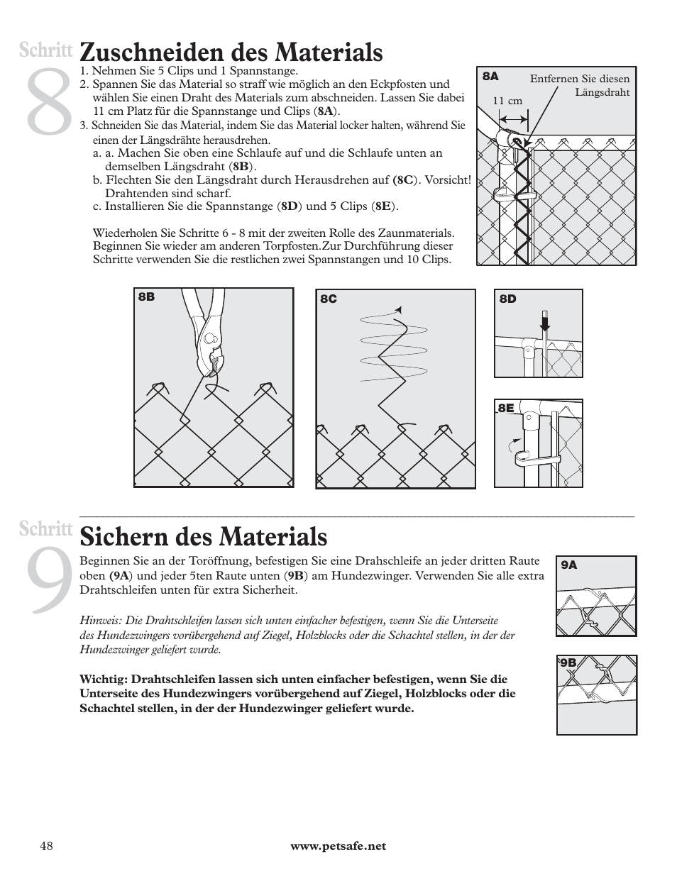 Zuschneiden des materials, Sichern des materials, Schritt | Petsafe DIY Dog Kennel - 2.29 m (W) x 3.96 m (D) x 1.83 m (H) User Manual | Page 48 / 52