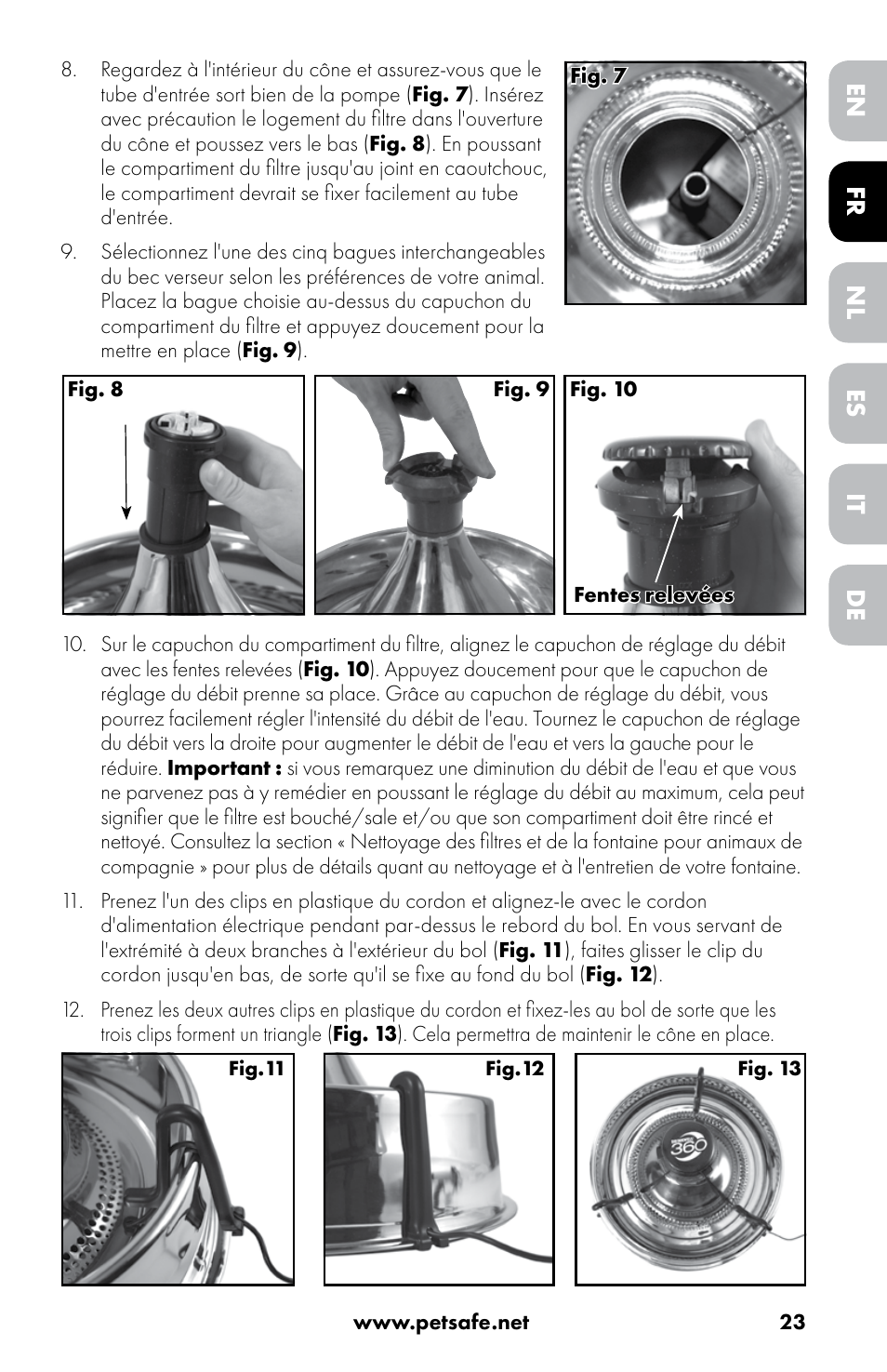 Fr es de en nl it | Petsafe Drinkwell® 360 Stainless Steel Pet Fountain User Manual | Page 23 / 88