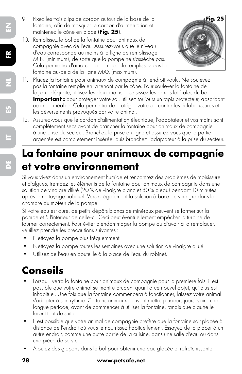 Conseils | Petsafe Drinkwell® 360 Stainless Steel Pet Fountain User Manual | Page 28 / 88