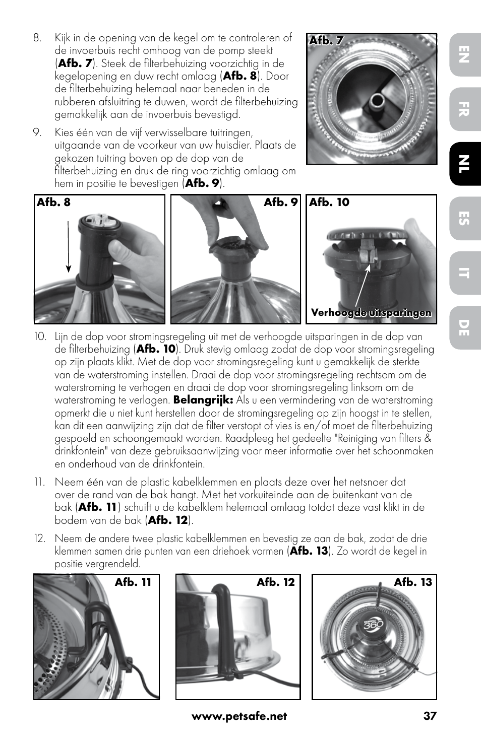 Fr es de en nl it | Petsafe Drinkwell® 360 Stainless Steel Pet Fountain User Manual | Page 37 / 88