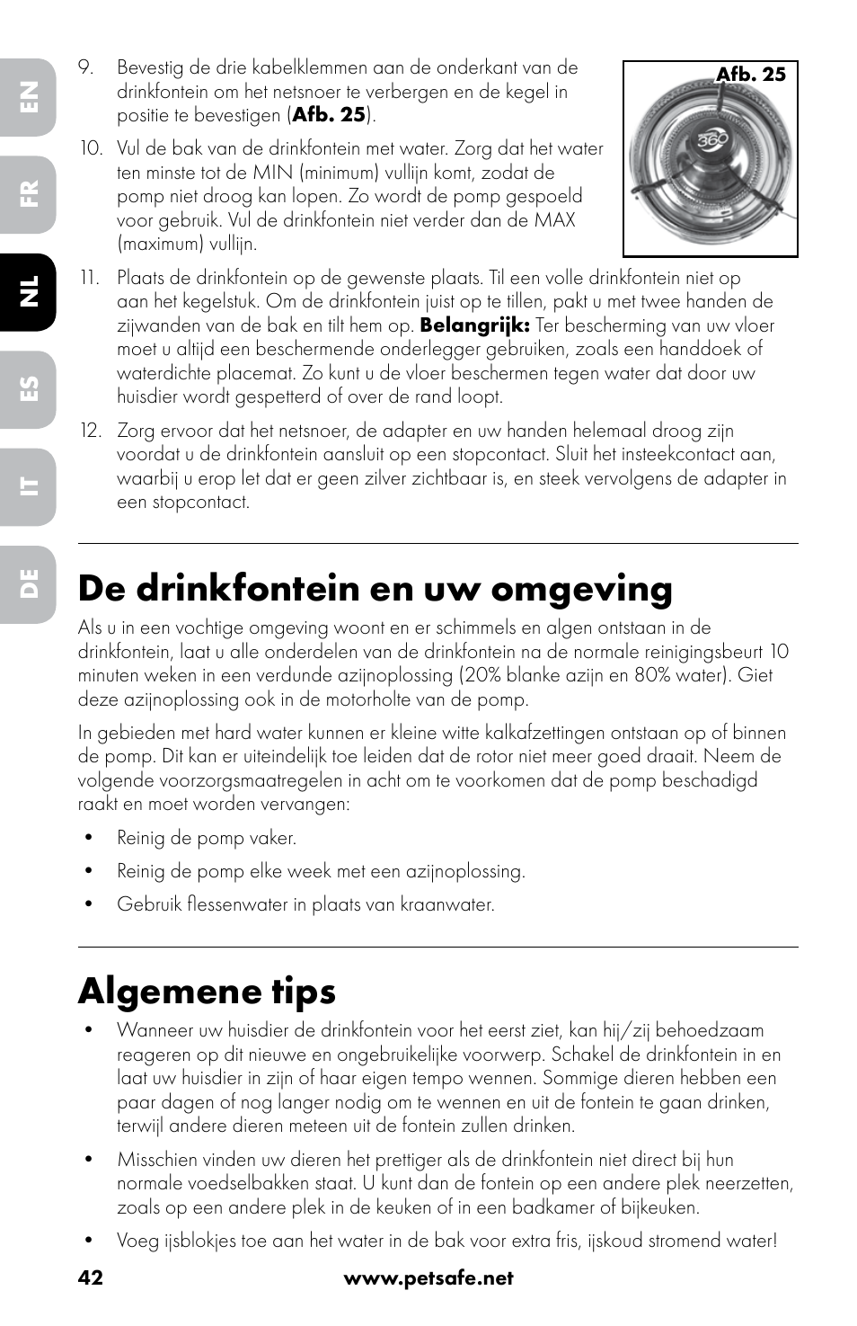De drinkfontein en uw omgeving, Algemene tips | Petsafe Drinkwell® 360 Stainless Steel Pet Fountain User Manual | Page 42 / 88