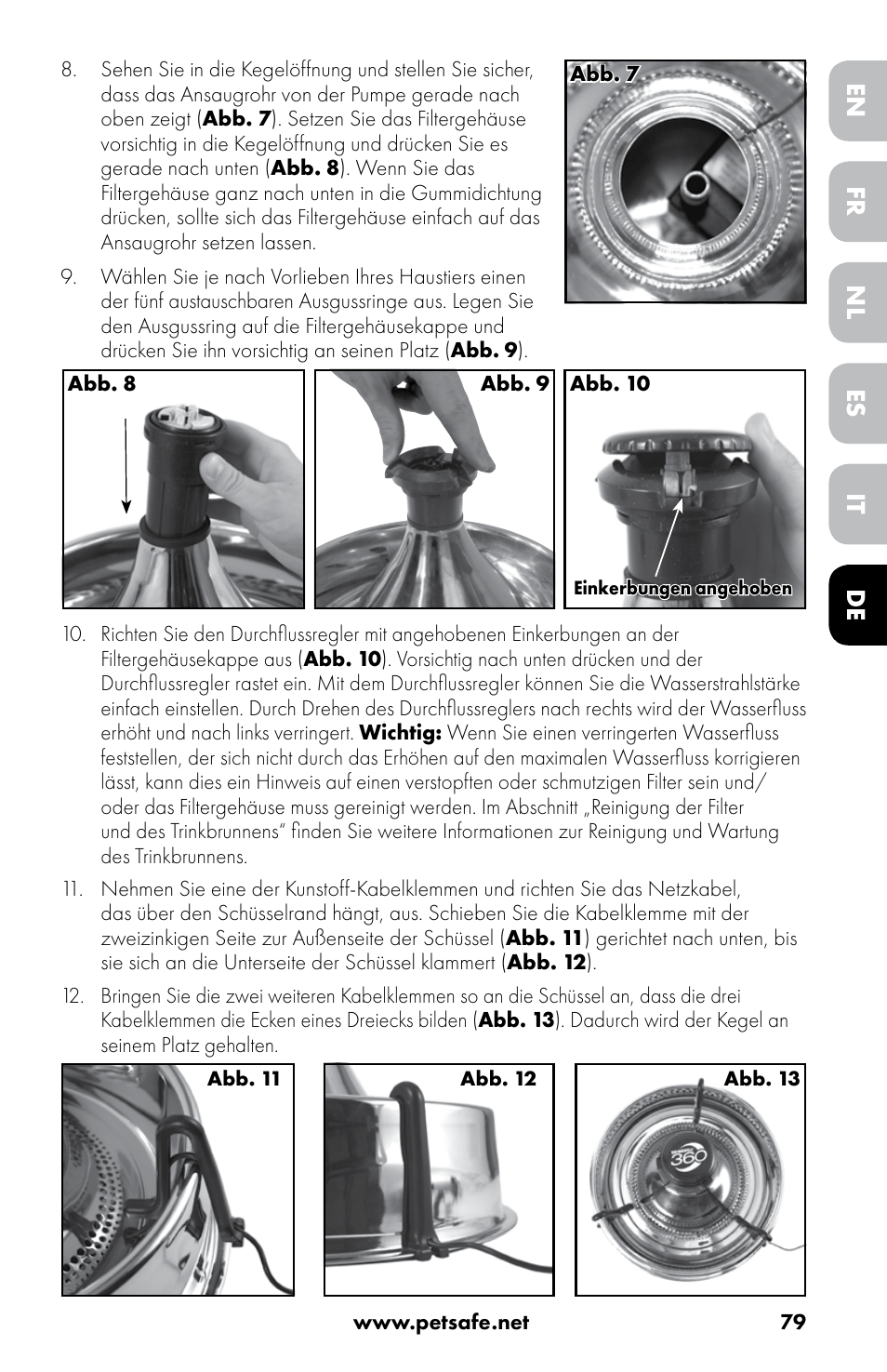 Fr es de en nl it | Petsafe Drinkwell® 360 Stainless Steel Pet Fountain User Manual | Page 79 / 88