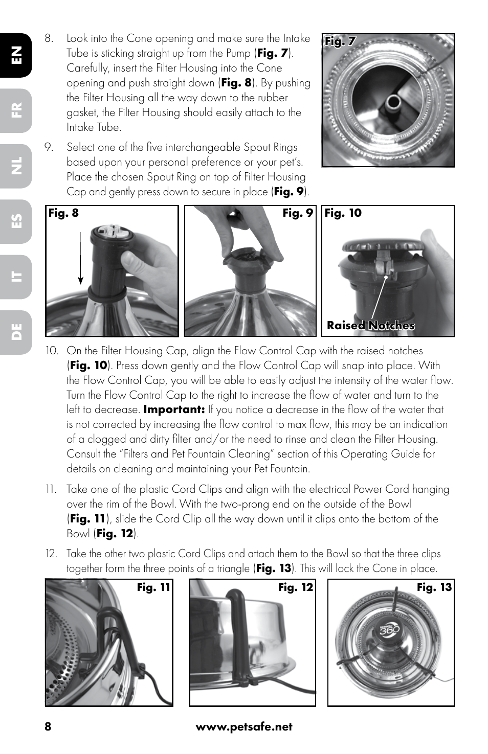 En nl it fr es de | Petsafe Drinkwell® 360 Stainless Steel Pet Fountain User Manual | Page 8 / 88