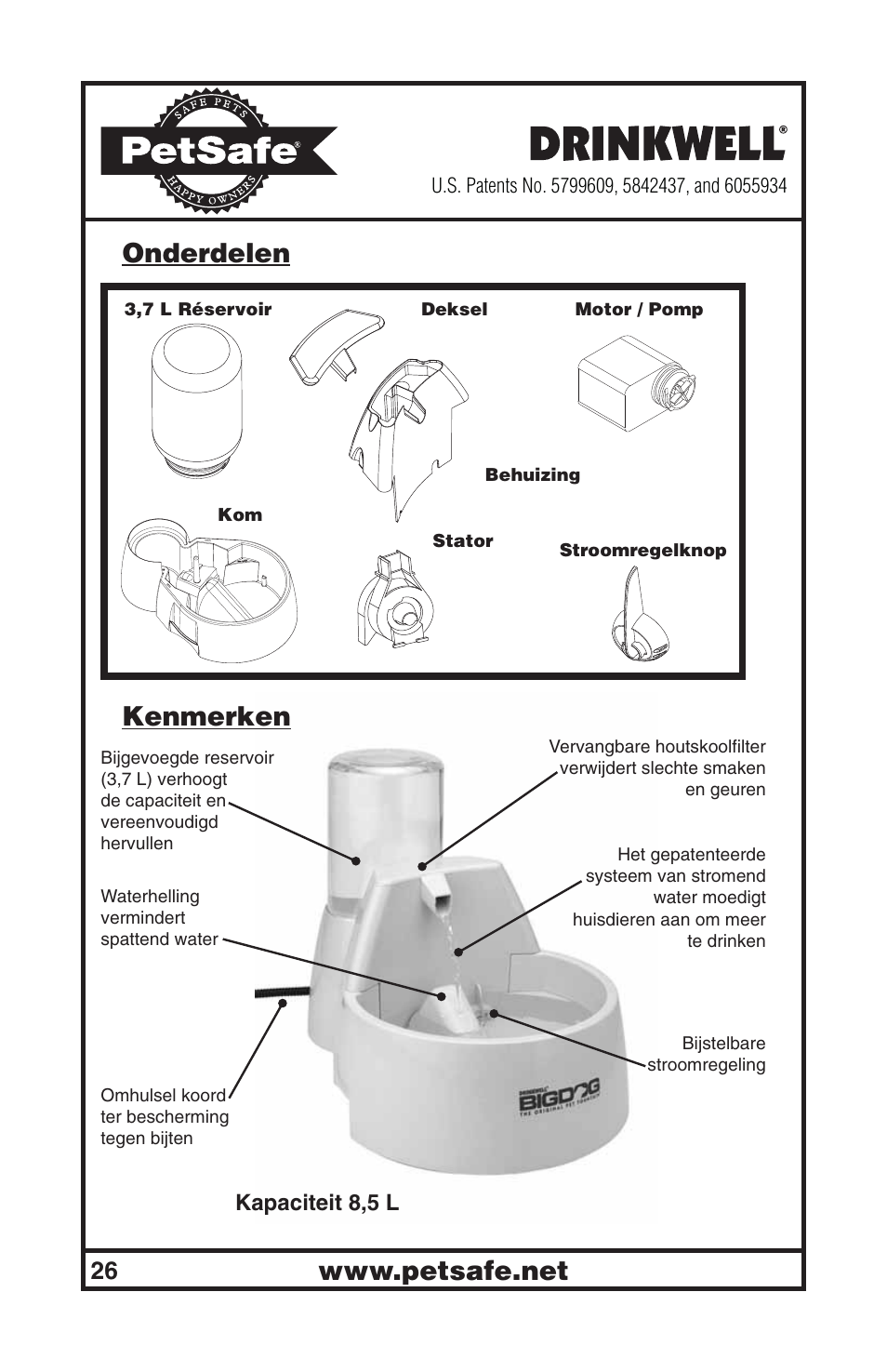 Onderdelen kenmerken | Petsafe Drinkwell® Big Dog Pet Fountain User Manual | Page 26 / 67