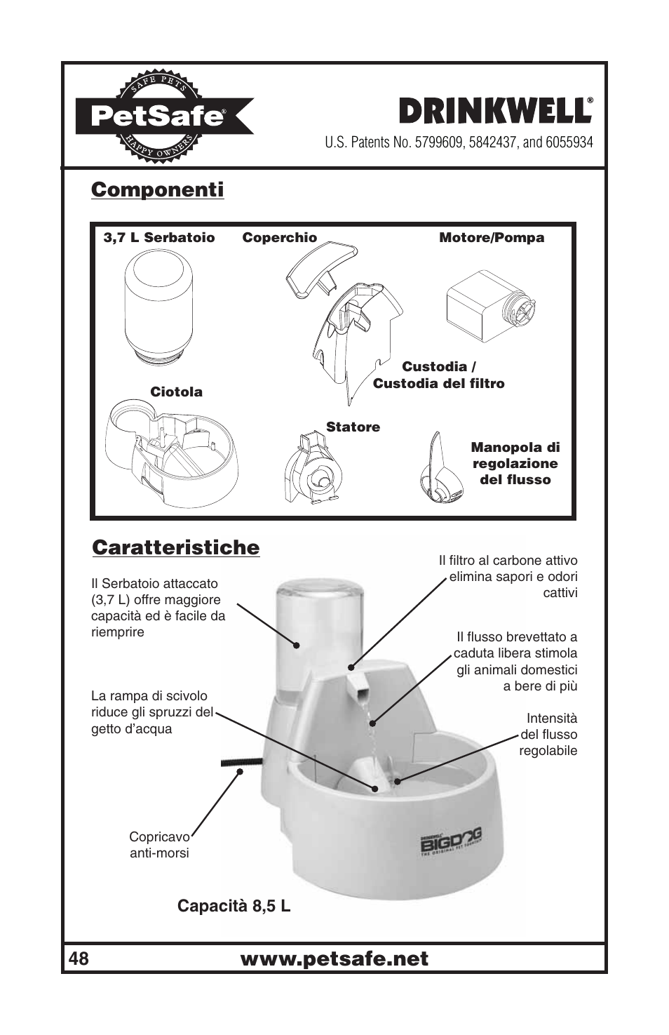 Caratteristiche, Componenti | Petsafe Drinkwell® Big Dog Pet Fountain User Manual | Page 48 / 67