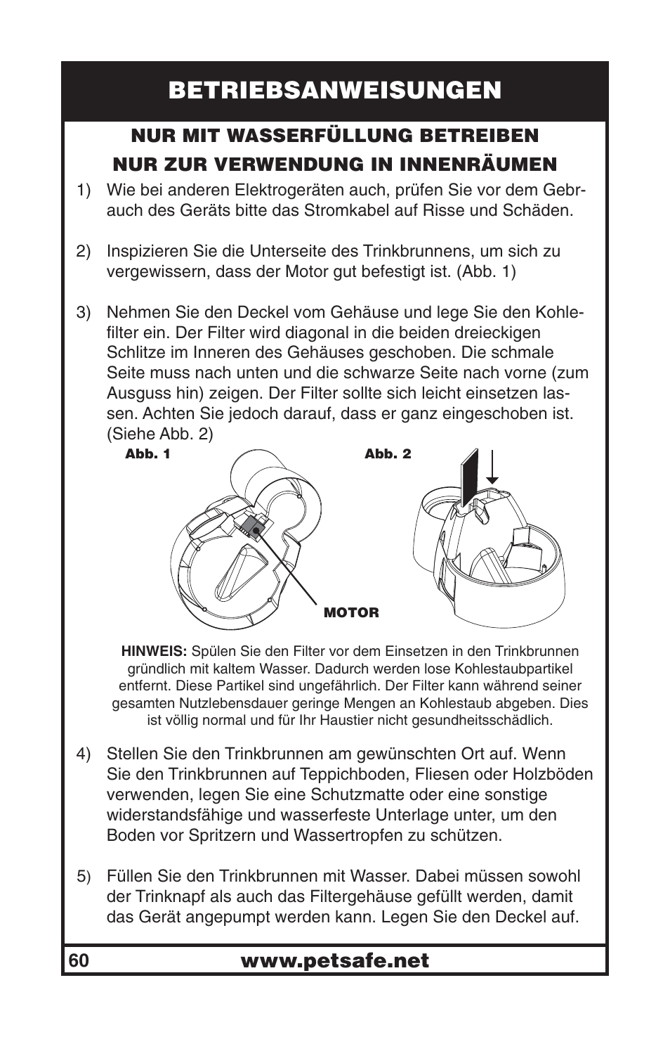 Betriebsanweisungen | Petsafe Drinkwell® Big Dog Pet Fountain User Manual | Page 60 / 67