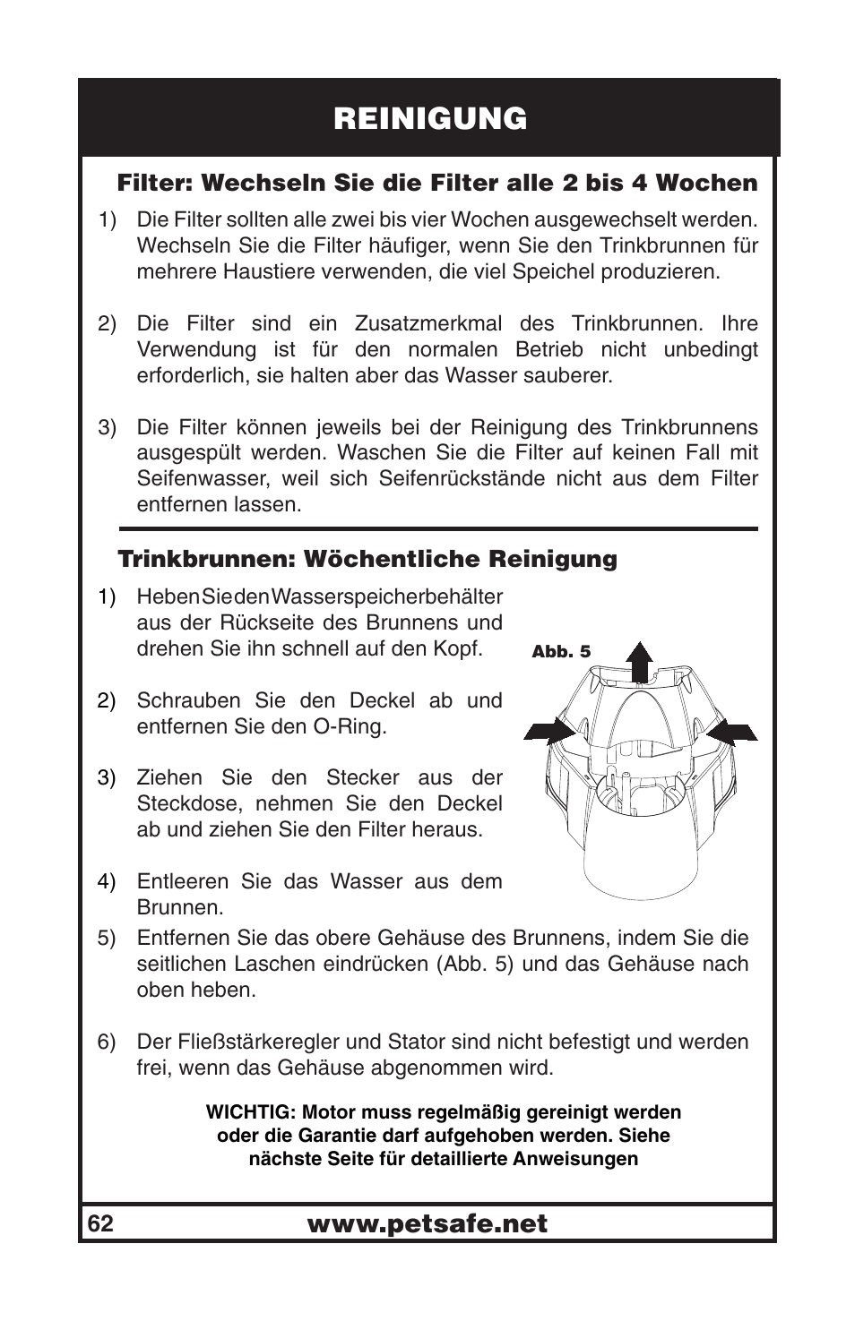 Reinigung | Petsafe Drinkwell® Big Dog Pet Fountain User Manual | Page 62 / 67