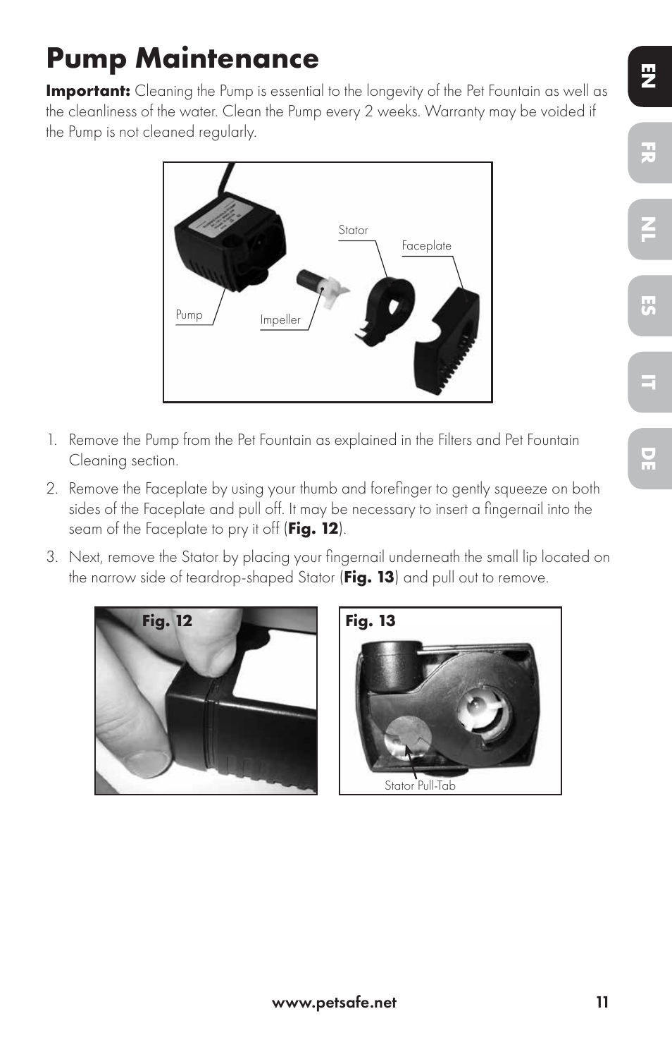 Pump maintenance | Petsafe Drinkwell® Ceramic Avalon Pet Fountain User Manual | Page 11 / 96