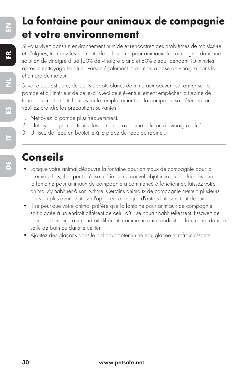 Conseils | Petsafe Drinkwell® Ceramic Avalon Pet Fountain User Manual | Page 30 / 96