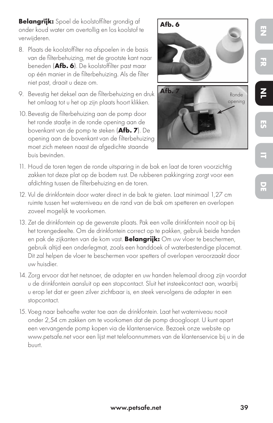 Fr it nl de en es | Petsafe Drinkwell® Ceramic Avalon Pet Fountain User Manual | Page 39 / 96