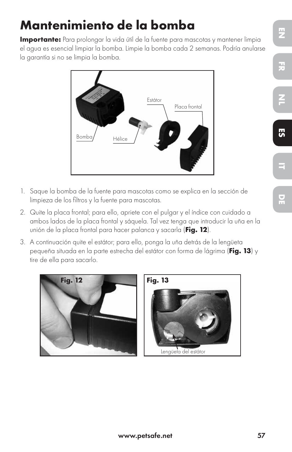 Mantenimiento de la bomba | Petsafe Drinkwell® Ceramic Avalon Pet Fountain User Manual | Page 57 / 96