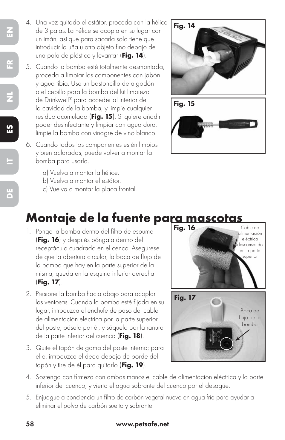 Montaje de la fuente para mascotas, En es fr it nl de | Petsafe Drinkwell® Ceramic Avalon Pet Fountain User Manual | Page 58 / 96