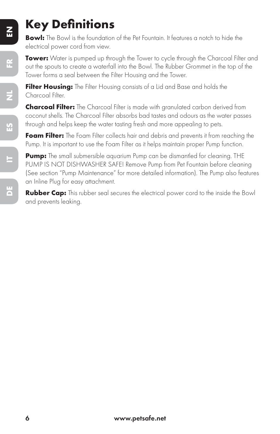 Key definitions | Petsafe Drinkwell® Ceramic Avalon Pet Fountain User Manual | Page 6 / 96