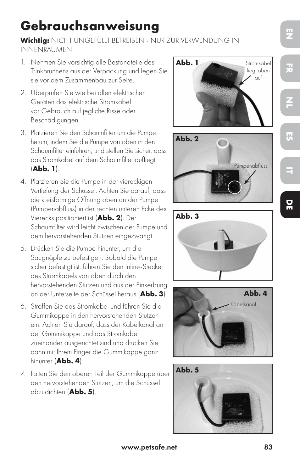 Gebrauchsanweisung, Fr it nl de en es | Petsafe Drinkwell® Ceramic Avalon Pet Fountain User Manual | Page 83 / 96
