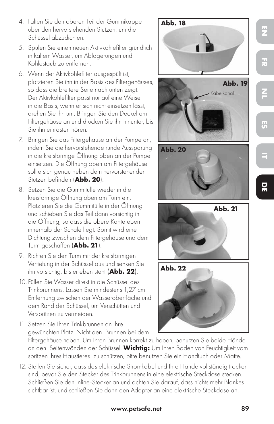 Fr it nl de en es | Petsafe Drinkwell® Ceramic Avalon Pet Fountain User Manual | Page 89 / 96