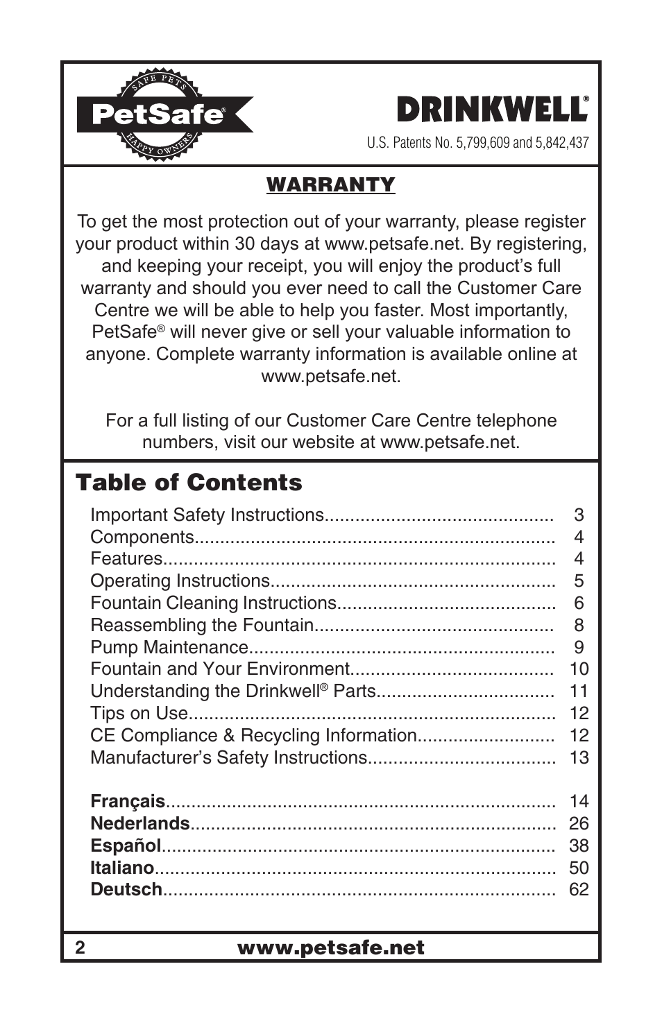 Petsafe Drinkwell® Mini Pet Fountain User Manual | Page 2 / 73