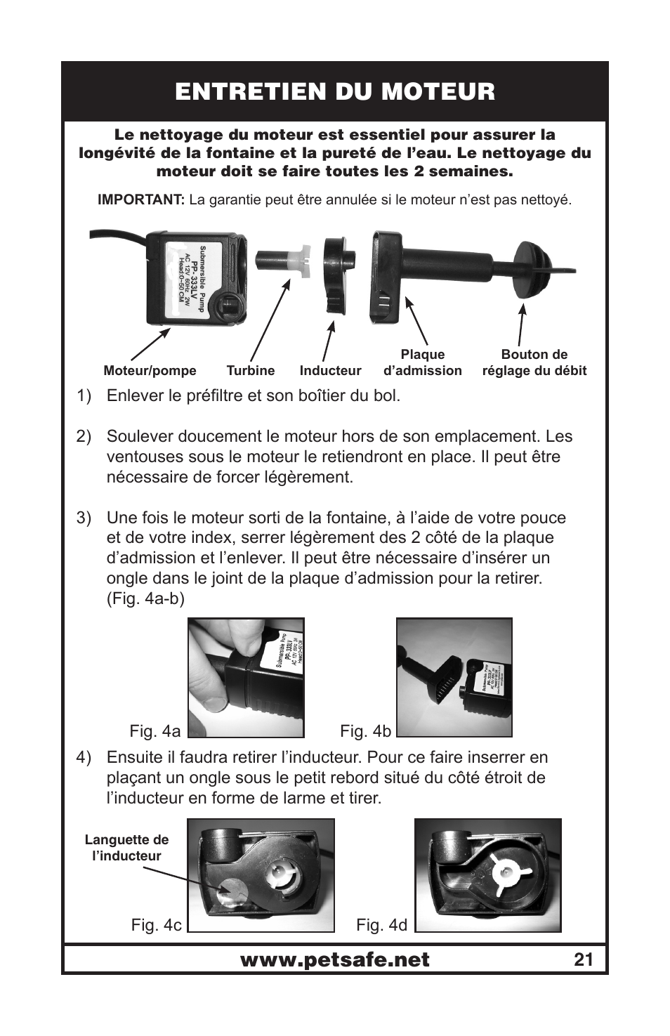 Entretien du moteur | Petsafe Drinkwell® Mini Pet Fountain User Manual | Page 21 / 73