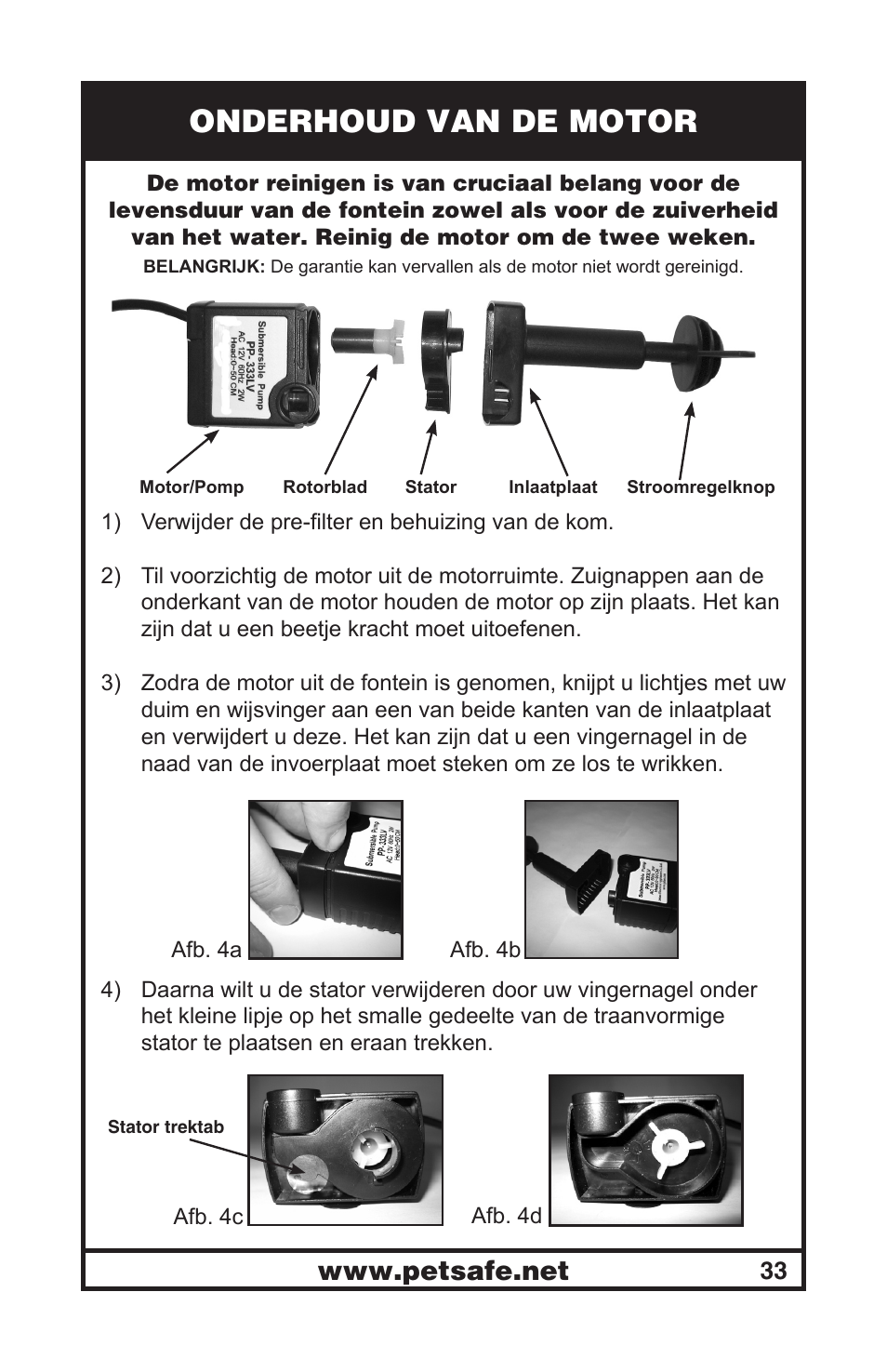 Onderhoud van de motor | Petsafe Drinkwell® Mini Pet Fountain User Manual | Page 33 / 73