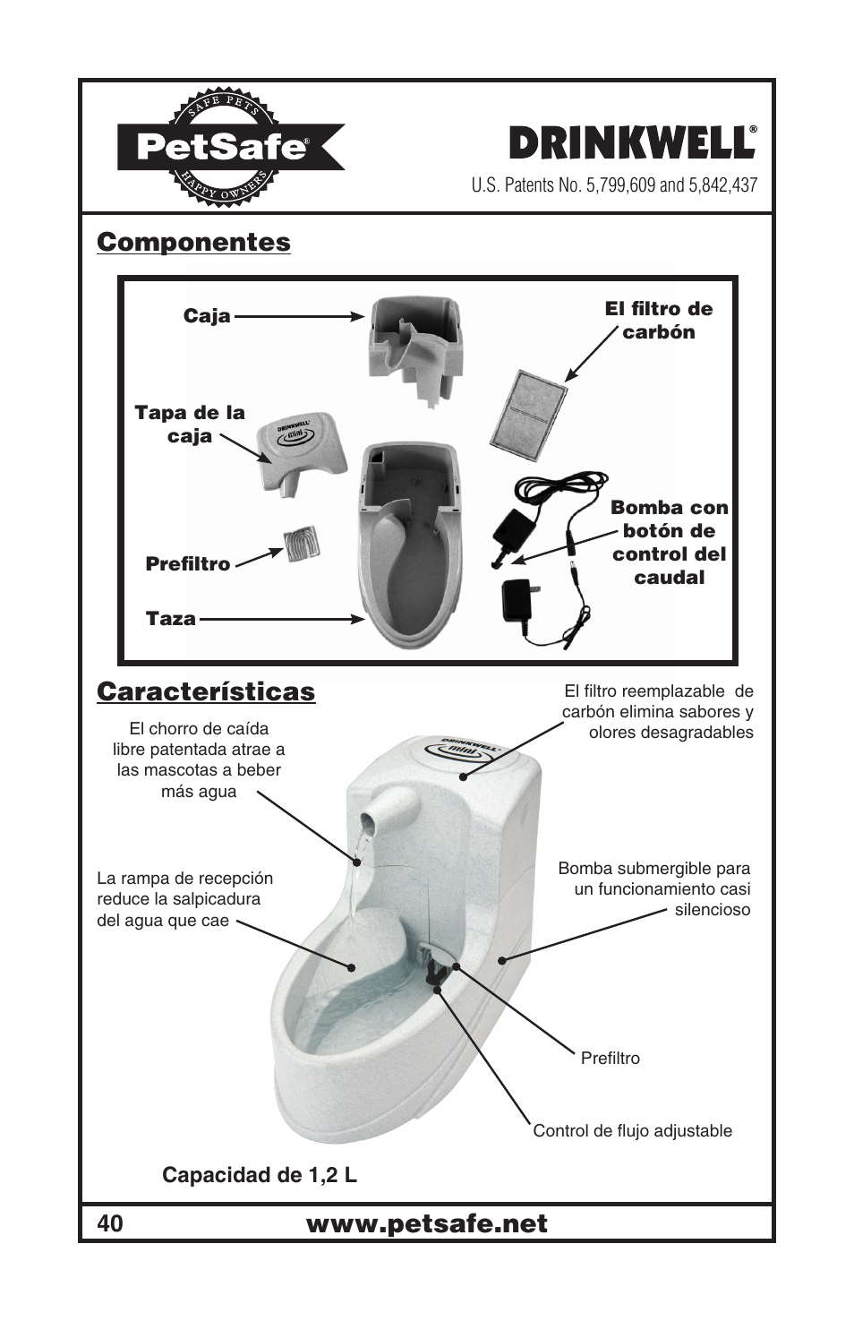 Componentes características | Petsafe Drinkwell® Mini Pet Fountain User Manual | Page 40 / 73