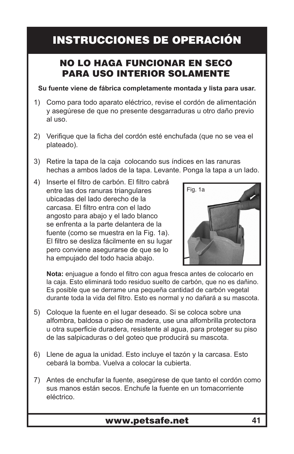 Instrucciones de operación | Petsafe Drinkwell® Mini Pet Fountain User Manual | Page 41 / 73