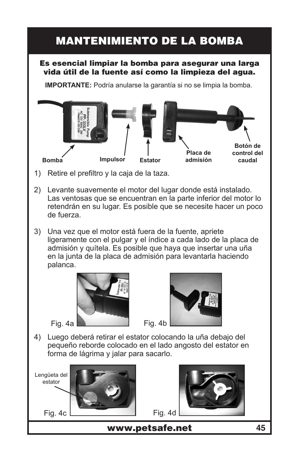 Mantenimiento de la bomba | Petsafe Drinkwell® Mini Pet Fountain User Manual | Page 45 / 73