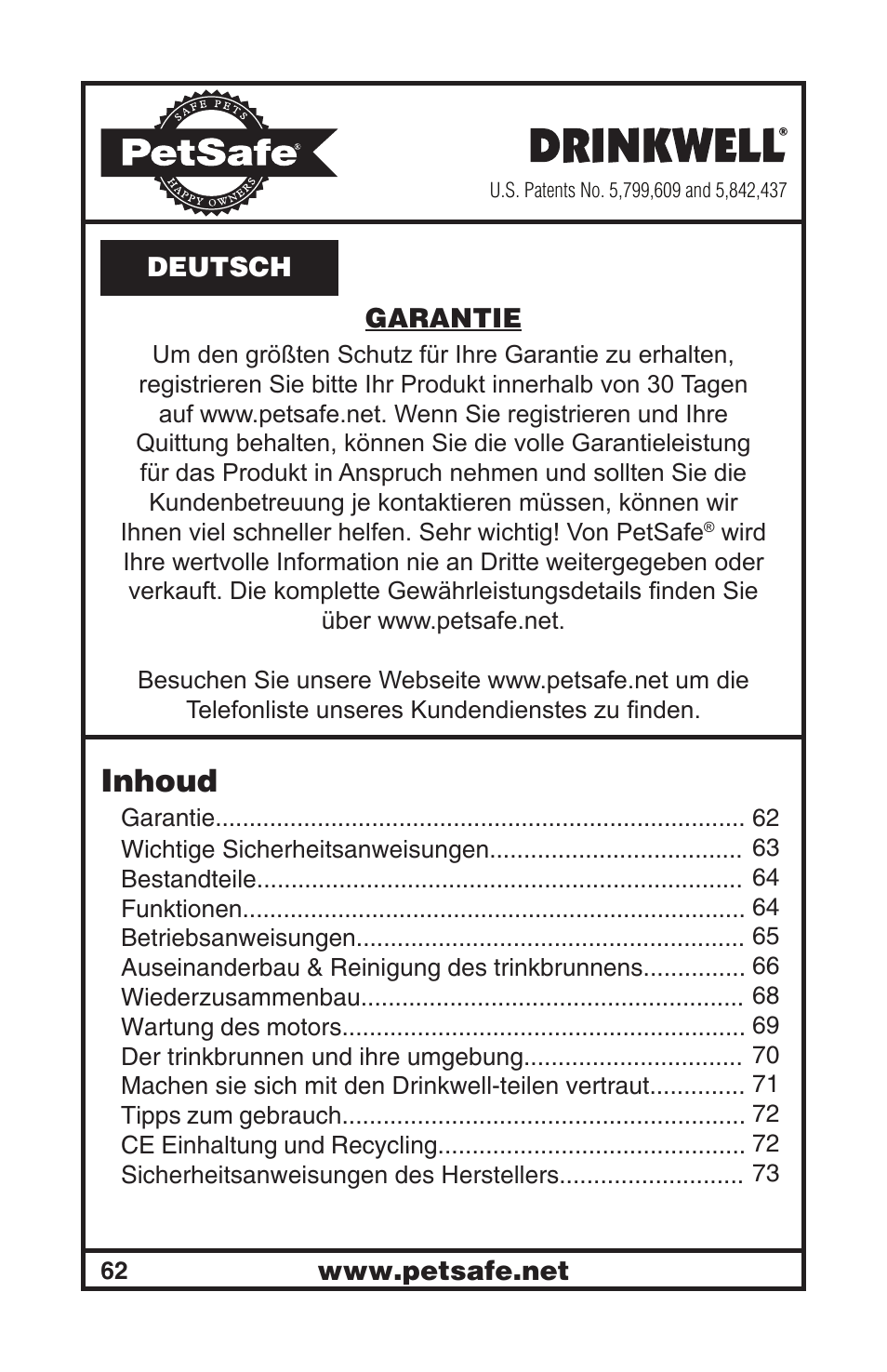 Inhoud | Petsafe Drinkwell® Mini Pet Fountain User Manual | Page 62 / 73
