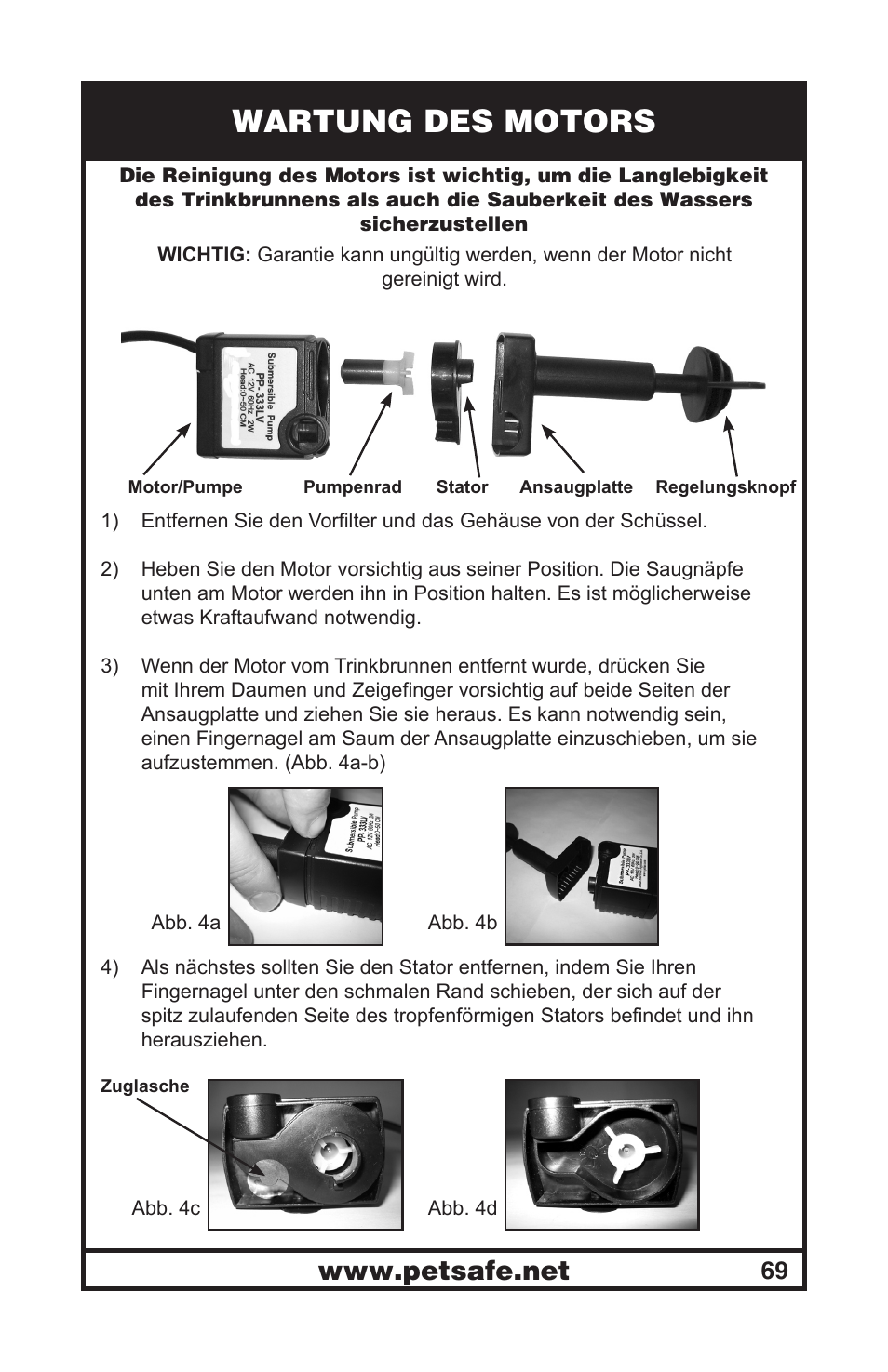 Wartung des motors | Petsafe Drinkwell® Mini Pet Fountain User Manual | Page 69 / 73