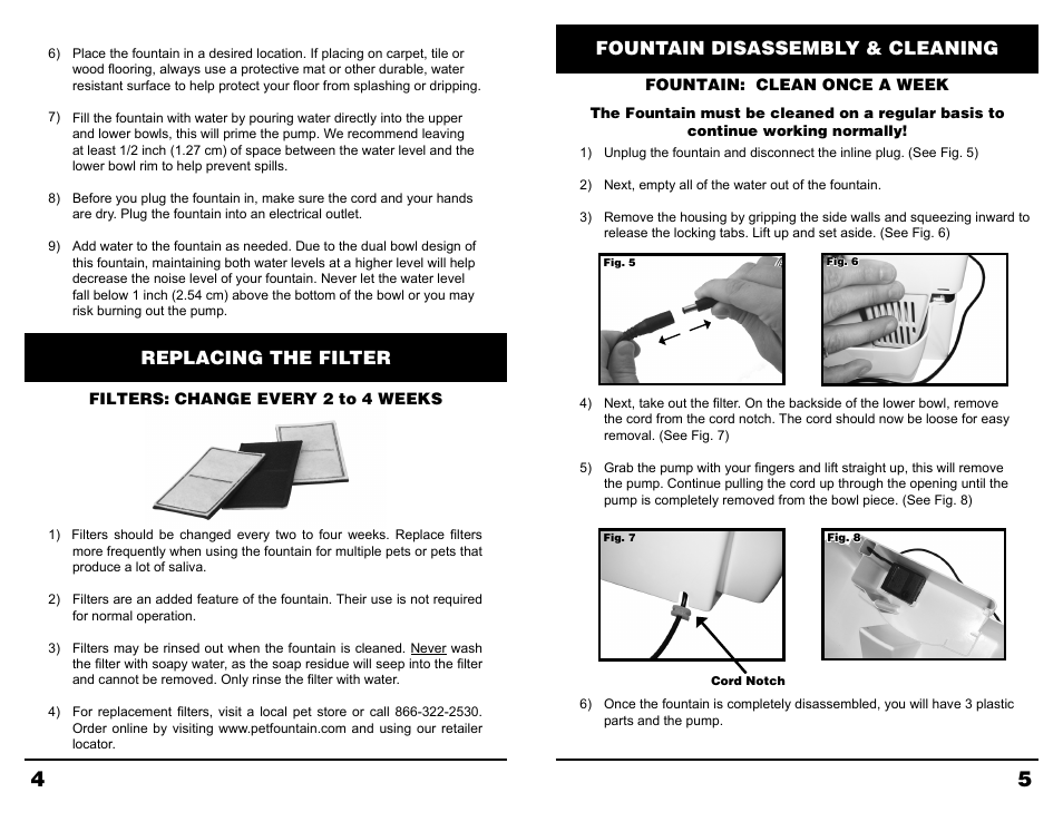 Replacing the filter, Fountain disassembly & cleaning | Petsafe Drinkwell® Multi-Tier Pet Fountain User Manual | Page 3 / 6