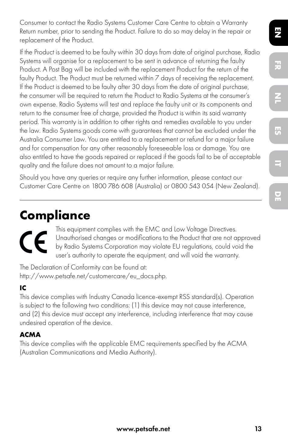 Compliance | Petsafe Drinkwell® Original Pet Fountain User Manual | Page 13 / 76