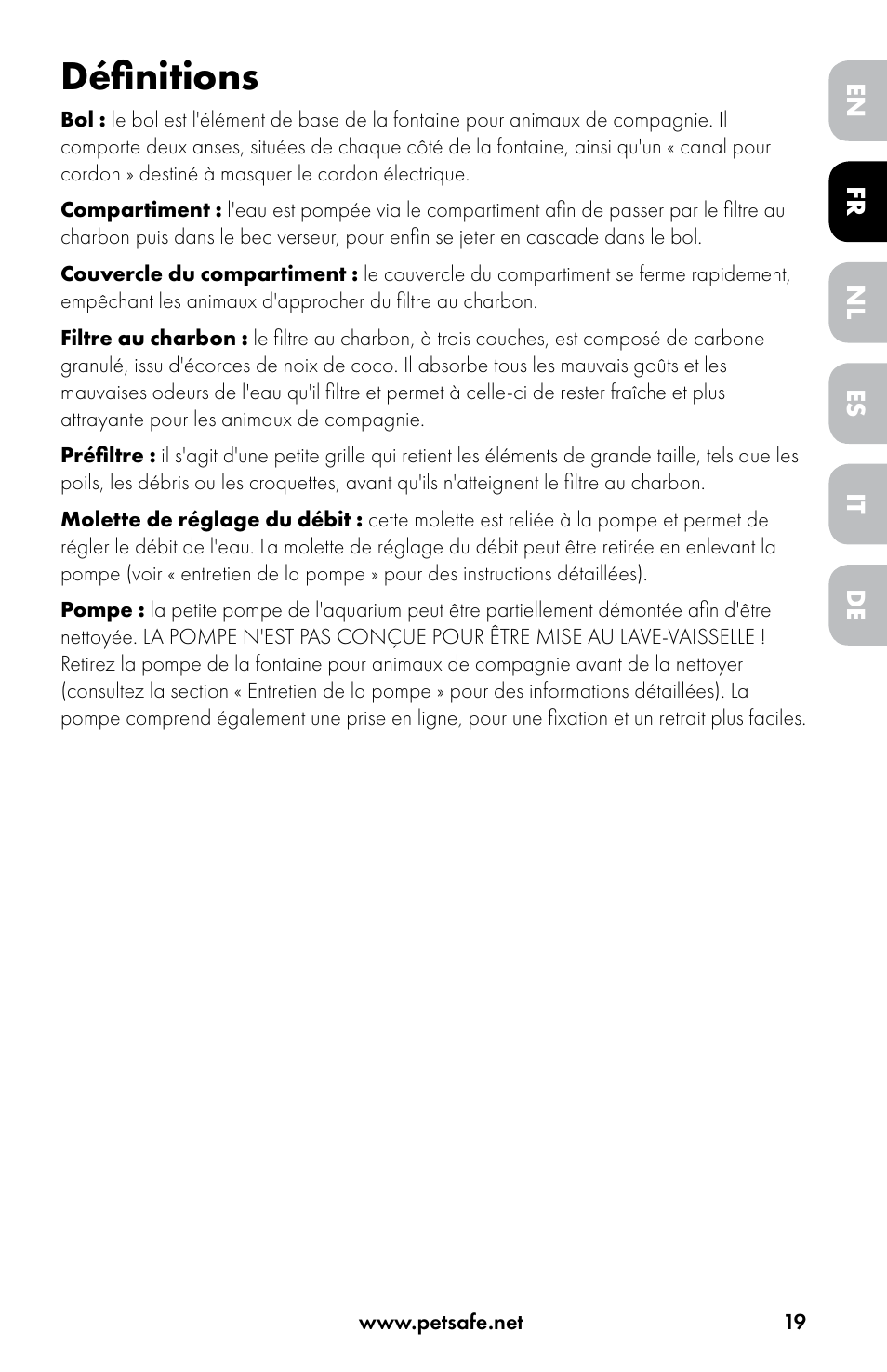 Définitions | Petsafe Drinkwell® Original Pet Fountain User Manual | Page 19 / 76