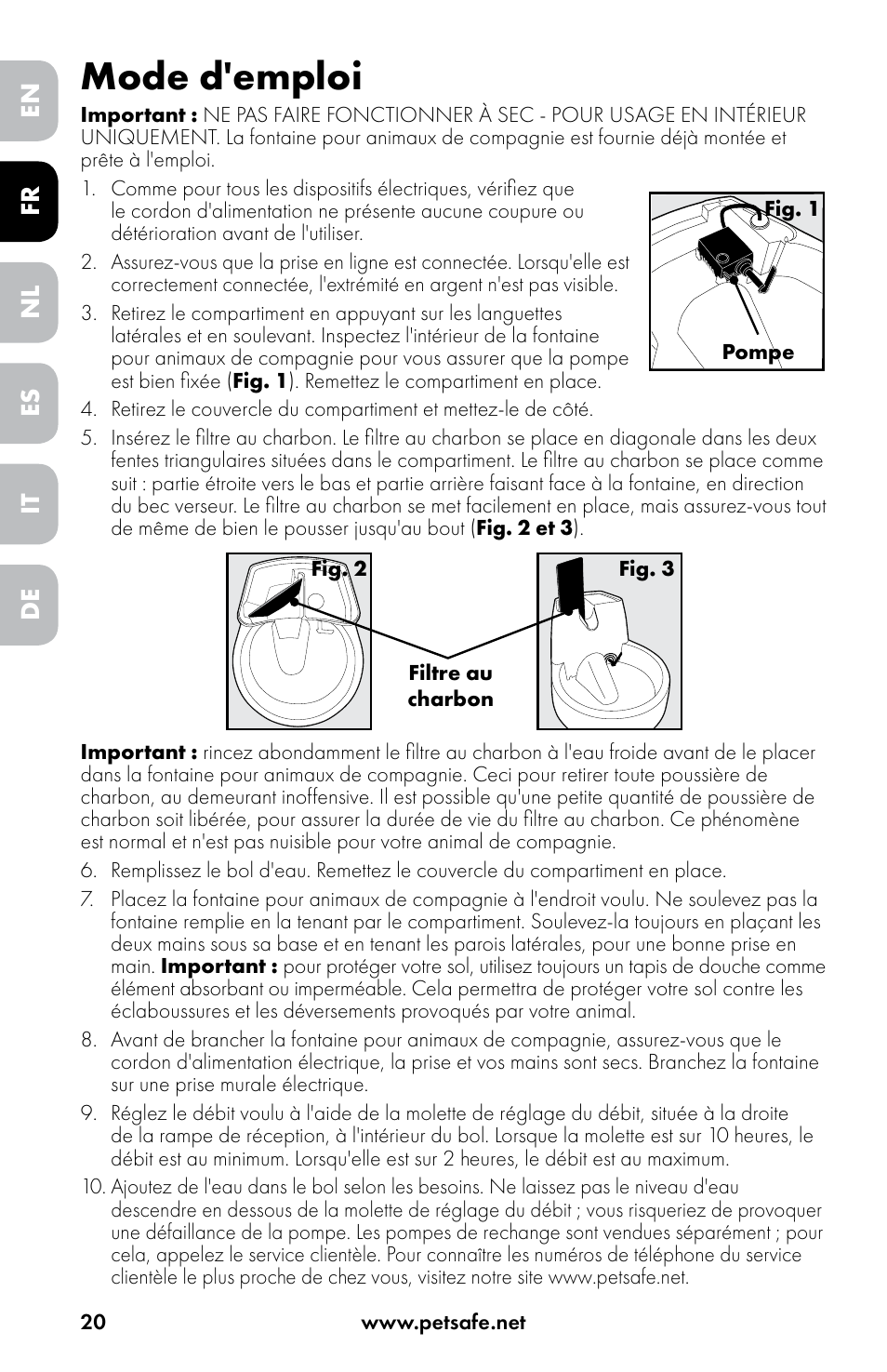 Mode d'emploi | Petsafe Drinkwell® Original Pet Fountain User Manual | Page 20 / 76