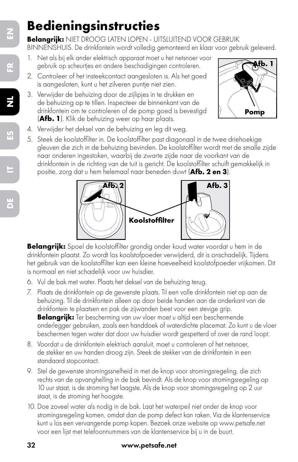 Bedieningsinstructies | Petsafe Drinkwell® Original Pet Fountain User Manual | Page 32 / 76