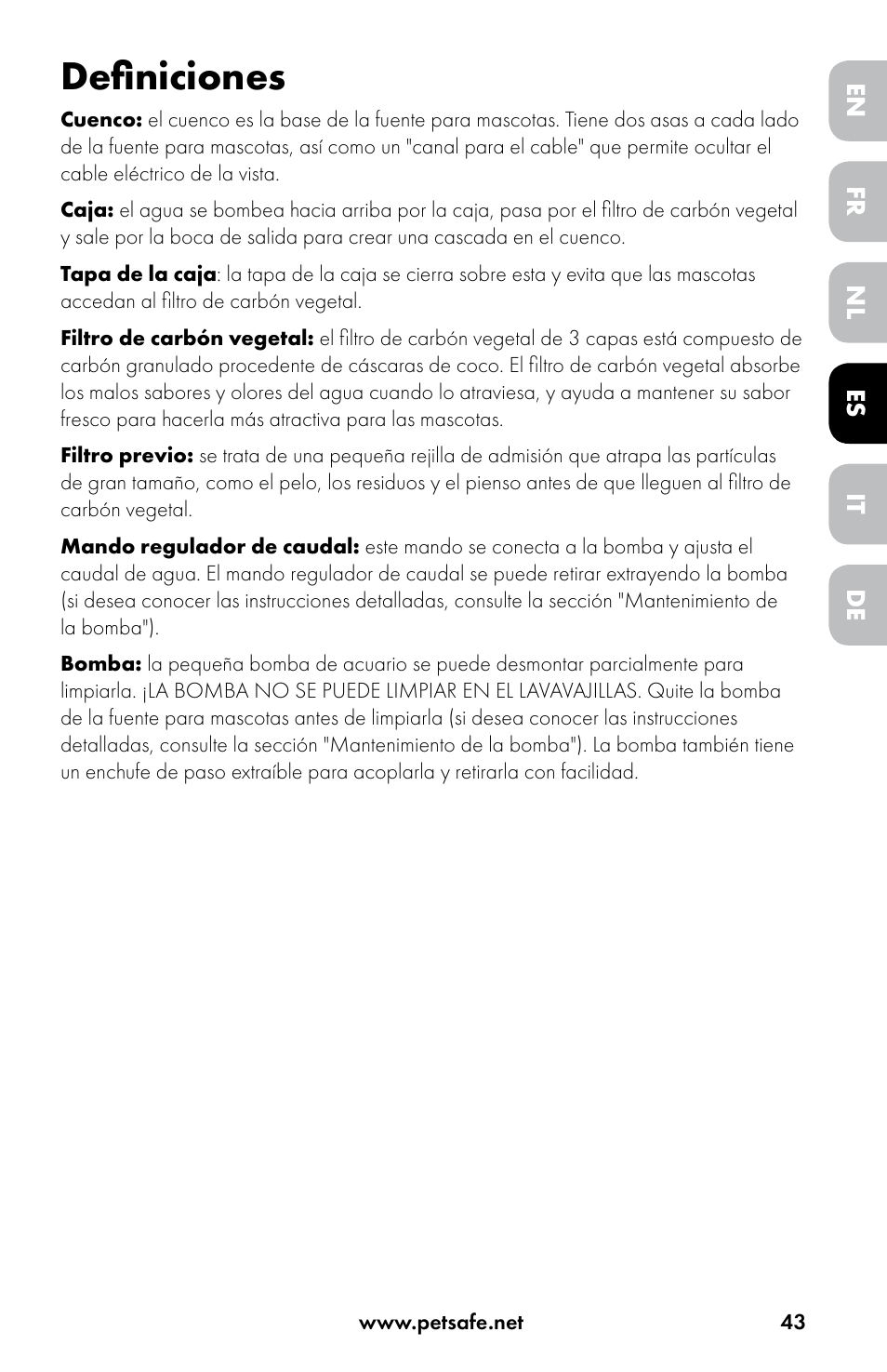 Definiciones | Petsafe Drinkwell® Original Pet Fountain User Manual | Page 43 / 76