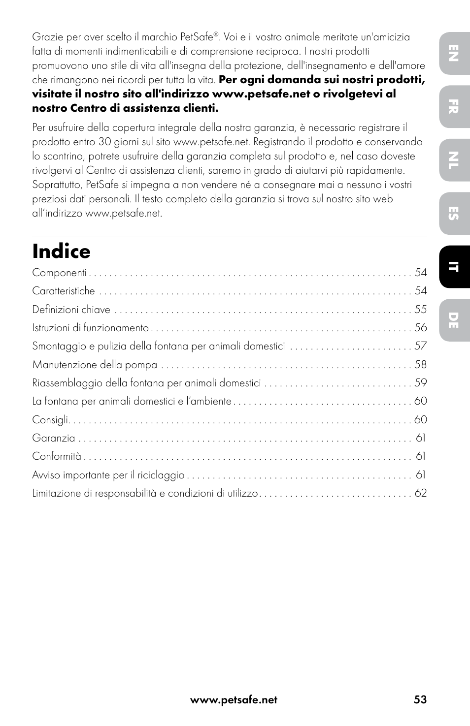 Indice | Petsafe Drinkwell® Original Pet Fountain User Manual | Page 53 / 76