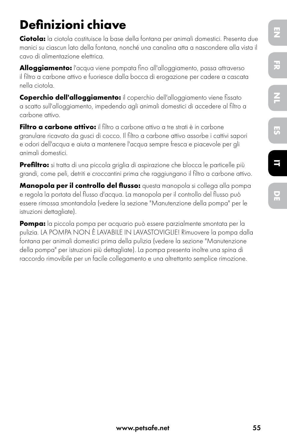 Definizioni chiave | Petsafe Drinkwell® Original Pet Fountain User Manual | Page 55 / 76