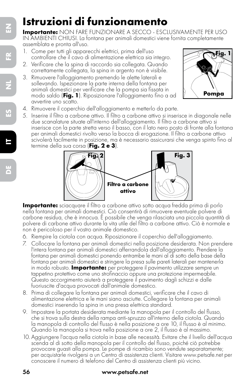 Istruzioni di funzionamento | Petsafe Drinkwell® Original Pet Fountain User Manual | Page 56 / 76